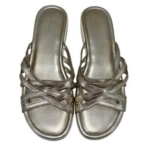 COLE HAAN Women's Sandals Gold Metallic Size 10‎ B Leather Wedge Slides Shoes